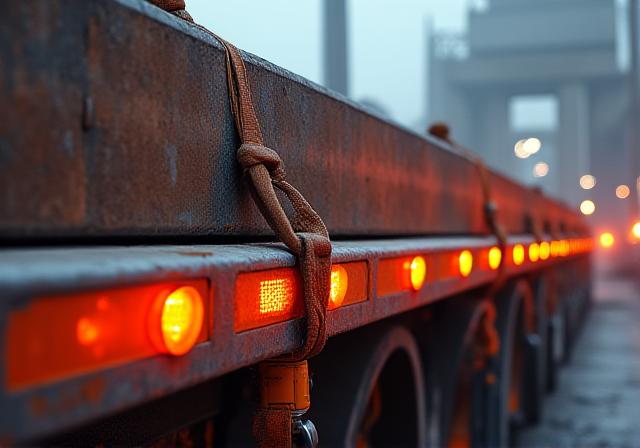Flatbed trailer hauling industrial equipment
